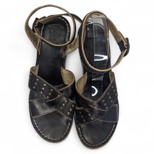 London Fly Women's Glam Gia Black Studded Espadrille Wedge Platform Sandals US9